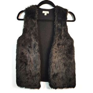 JJ BASICS Faux Fur Sweater Vest Large Women's Black Open Front Casual Dressy